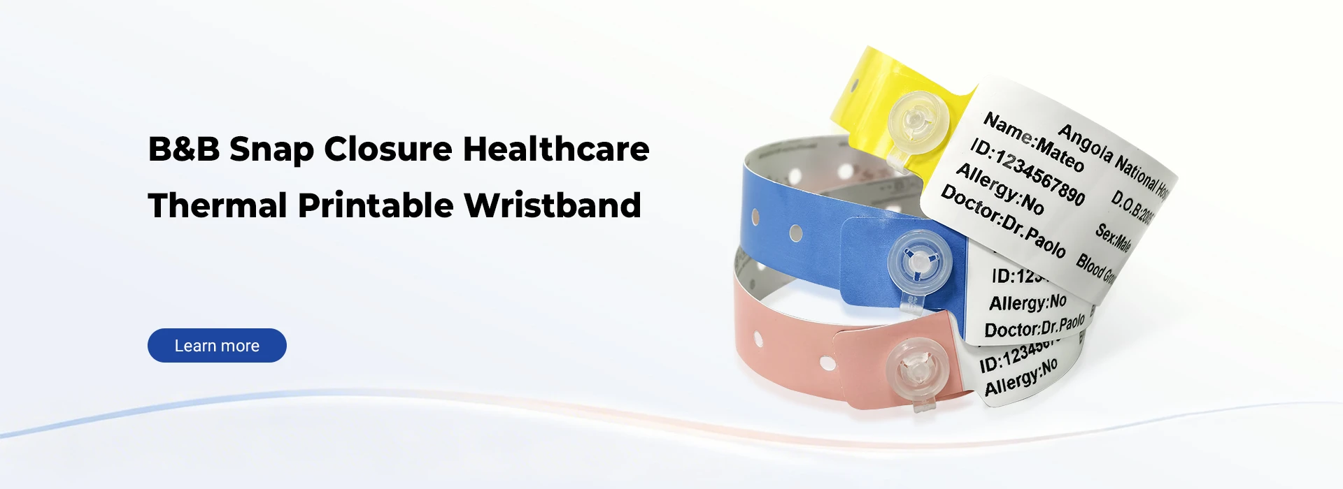 Snap Closure Healthcare Thermal Printable Wristband
